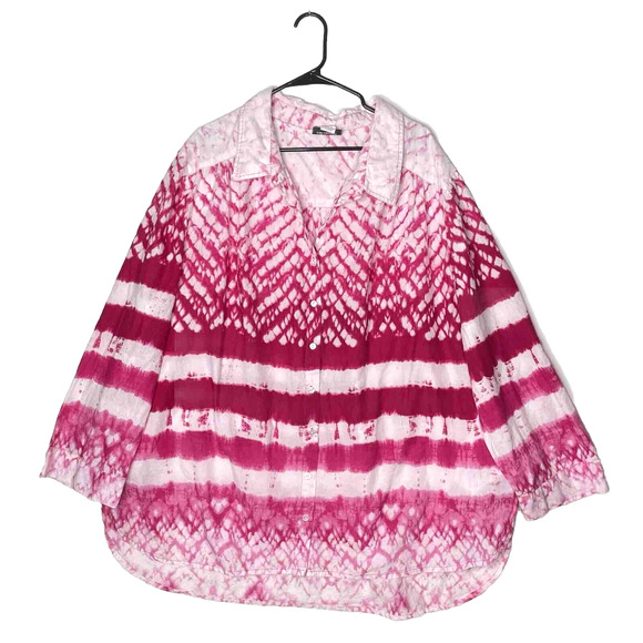 Womens Plus Size Blouse Beachy Pink Tie Dye Boho Summery Sz 4X Hippie Colorful - Picture 2 of 10